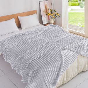 Το Μεγάλο Παζάρι Κουβέρτα Υπέρδιπλη 220×240 Super soft Βελουτέ Ριγέ Γκρί (TMP-3531)