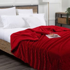 Το Μεγάλο Παζάρι Κουβέρτα Προβατάκι Διπλής Στρώσης Ριγέ 3.200kg Yπέρδιπλη 220×240 Ανάγλυφη Flannel-Sherpa Κόκκινο (TMP-4669)