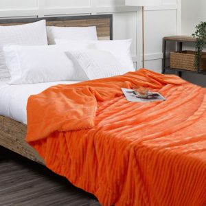 Το Μεγάλο Παζάρι Κουβέρτα Προβατάκι Διπλής Στρώσης Ριγέ 3.200kg Yπέρδιπλη 220×240 Ανάγλυφη Flannel-Sherpa Πορτοκαλί (TMP-4674)
