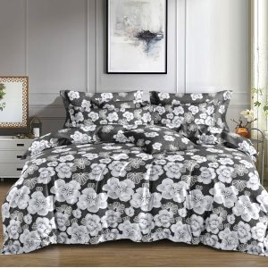 Το Μεγάλο Παζάρι Σετ Παπλωματοθήκη Υπέρδιπλη 5τμχ 220×240 Φλοράλ Γκρί (TMP-4655)