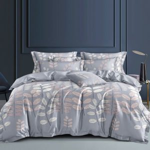 Το Μεγάλο Παζάρι Σετ Παπλωματοθήκη Υπέρδιπλη 5τμχ 220×240 Γκρί Σομών Φύλλα (TMP-4657)