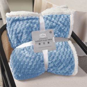 Το Μεγάλο Παζάρι Κουβέρτα Προβατάκι Διπλής Στρώσης 3kg Yπέρδιπλη 220×240 Σούπερ Απαλή Υφή Flannel-Sherpa Γαλάζιο (TMP-4694)