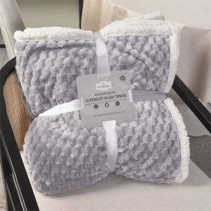 Το Μεγάλο Παζάρι Κουβέρτα Προβατάκι Διπλής Στρώσης 3kg Yπέρδιπλη 220×240 Σούπερ Απαλή Υφή Flannel-Sherpa Γκρί (TMP-4676)