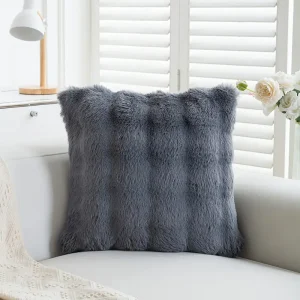 Μαξιλαροθήκη Καναπέ με Φερμουάρ 40Χ40 Γκρι Σκούρο Γούνινη Υφή Rabbit Fluffy(TMP-4737)