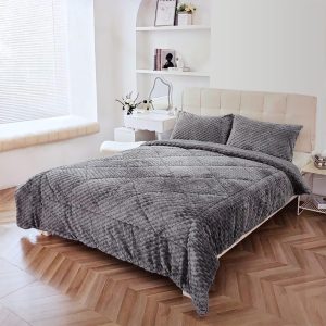 Σετ 3 Τεμαχίων Κουβερτοπάπλωμα Υπέρδιπλο 220x240 Ανθρακί με 2 Μαξιλαροθήκες 50x70 (TMP-4729)