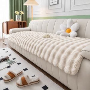 Σετ Ριχτάρια 3 Τεμαχίων Γούνινα Εκρού Rabbit Fluffy Αντιολισθητικά (4741)