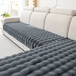 Σετ Ριχτάρια 3 Τεμαχίων Γούνινα  Γκρι Σκούρο Rabbit Fluffy Αντιολισθητικά (4743)