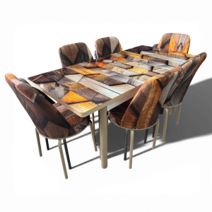 Σετ Τραπεζαρία 6 Καρέκλες Βελούδινες+1 Τραπέζι Με Τζάμι Πτυσσόμενο 170X80X77 Μπέζ Μόκα (TMP-4855)