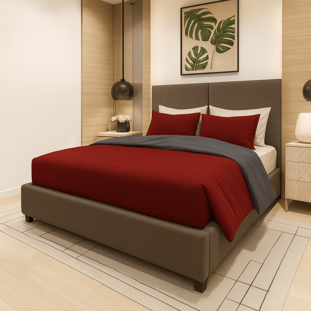 Σετ Σεντόνια Υπέρδιπλα 4τμχ 240Χ270 100% Βαμβάκι Περκάλι Πενιέ Ελαφρώς Σατέν 300 Κλωστών IL-LINE Μπορντό-Γκρί (TMP-5121)