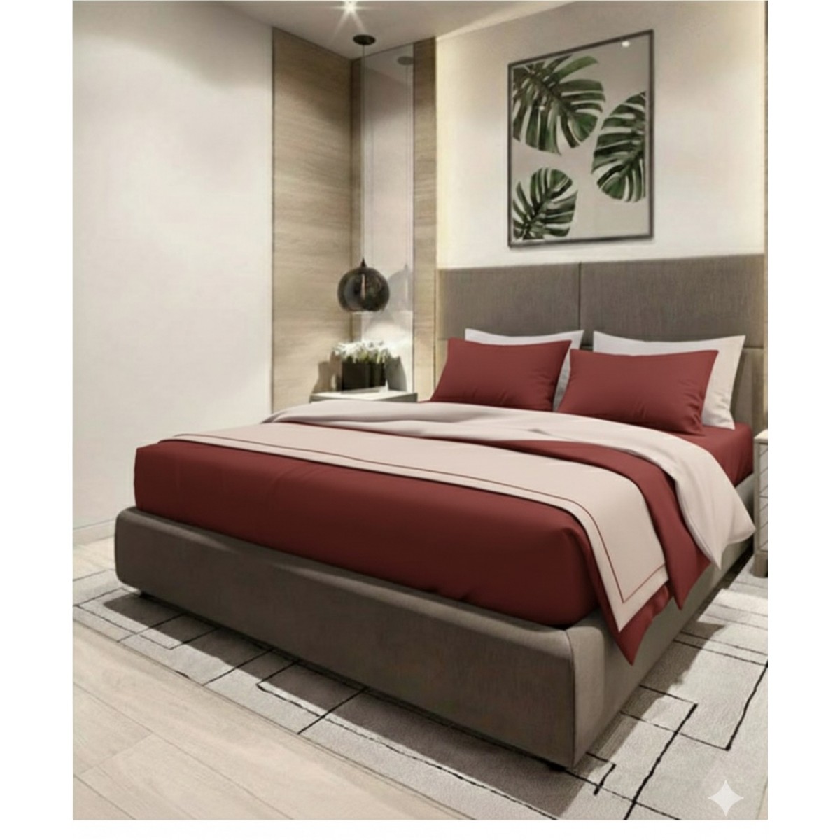 Σετ Σεντόνια Υπέρδιπλα 4τμχ 240Χ270 100% Βαμβάκι Περκάλι Πενιέ Ελαφρώς Σατέν 300 Κλωστών IL-LINE Μπορντό-Σάπιο Μήλο (TMP-5122)