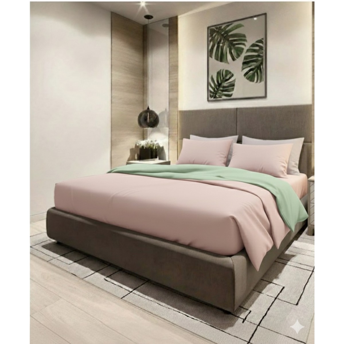 Σετ Σεντόνια Υπέρδιπλα 4τμχ 240Χ270 100% Βαμβάκι Περκάλι Πενιέ Ελαφρώς Σατέν 300 Κλωστών IL-LINE Σομόν-Βεραμάν (TMP-5125)