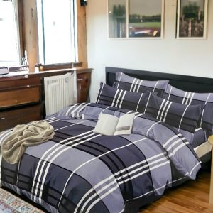 Σετ Παπλωματοθήκη 100% Βαμβάκι Μονή Με Σεντόνι Και Μαξιλαροθήκη Γκρί-Μελιτζάνι 3τμχ 160×240 (TMP-4931)