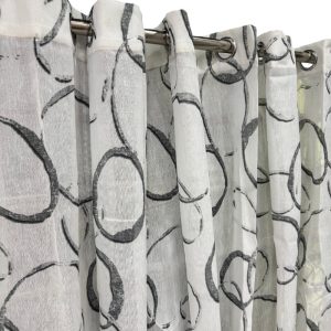 Κουρτίνα Λινή 70% Σκίασης Έτοιμη Ραμμένη Με Κρίκους Λευκό-Γκρί 270×280 (TMP-4902)