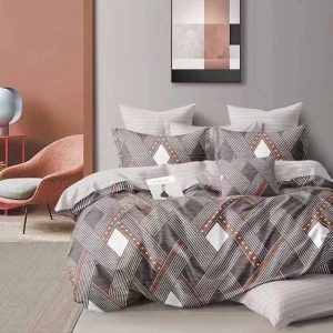 Σετ Παπλωματοθήκη 100% Βαμβάκι Μονή Με Σεντόνι Και Μαξιλαροθήκη Γκρί-Μπέζ 3τμχ 160×240 (TMP-4933)