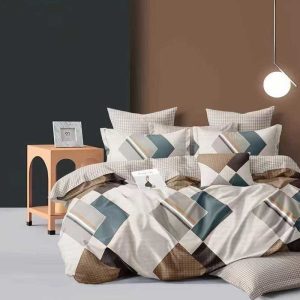 Σετ Παπλωματοθήκη 100% Βαμβάκι Μονή Με Σεντόνι Και Μαξιλαροθήκη Μπέζ-Πετρόλ 3τμχ 160×240 (TMP-4935)