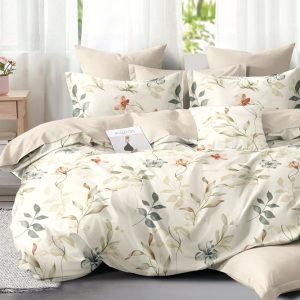 Σετ Σεντόνια Υπέρδιπλα Με Λάστιχο 220×240 4τμχ Εκρού Φλοράλ (TMP-4953)