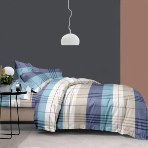 Σετ Παπλωματοθήκη 100% Βαμβάκι Μονή Με Σεντόνι Και Μαξιλαροθήκη Μπέζ-Σιέλ 3τμχ 160×240 (TMP-4941)